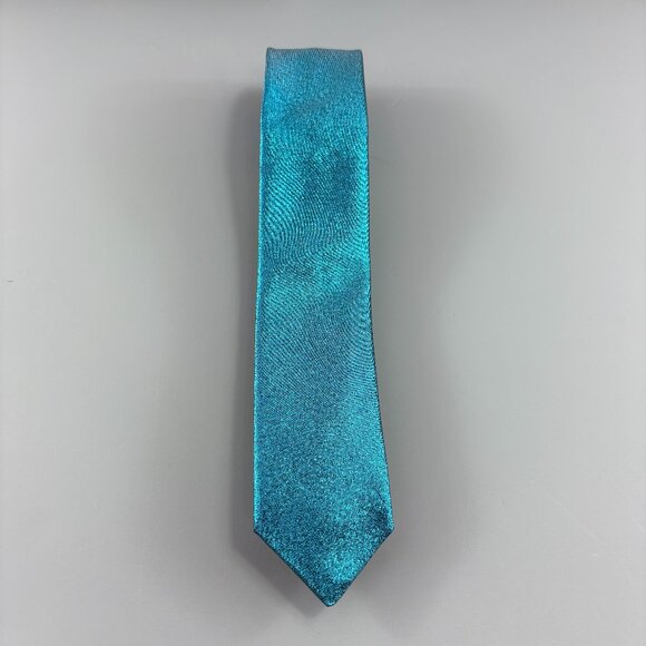 Vesuvio Napoli Bright Shiny Sparkly Blue Skinny - Long Men's Tie 2 1/2" x 62" - Picture 1 of 4